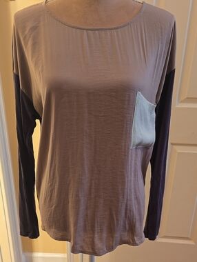 dolan Two-Tone Long Sleeve Tee with Chest Pocket -  Tan And Dark Gray